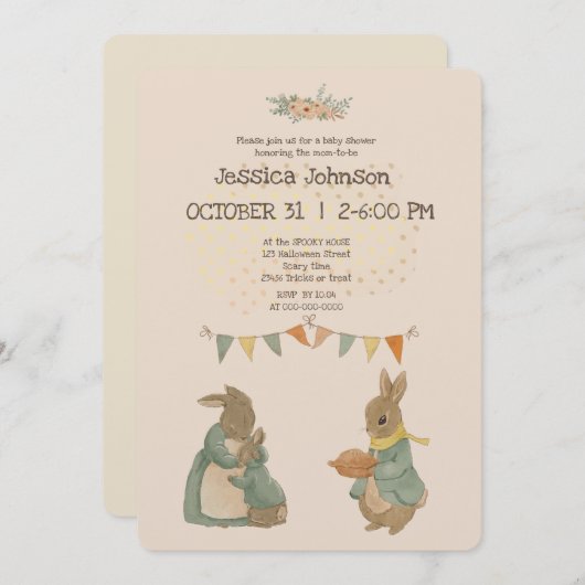 Rabbit Peter automne Baby shower Invitation (Devant / Derrière)