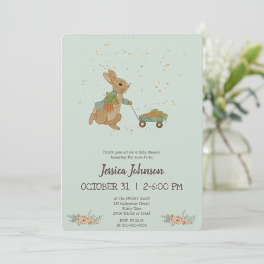 Rabbit Peter Baby shower Uitnodiging (Staand voorkant)