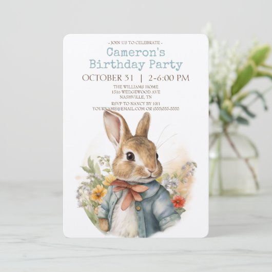 Rabbit Peter Birthday Party Invitation Kaart (Staand voorkant)
