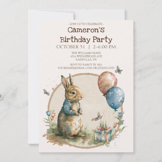 Rabbit Peter Birthday Party Invitation Kaart (Voorkant)