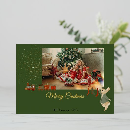 Rabbit Peter Kerstmas Holiday Card Folie Feestdagenkaart (Staand Voorkant)