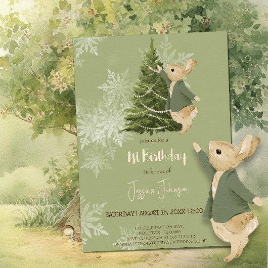 Rabbit Peter kerstmis 1 Birthday Uitnodiging