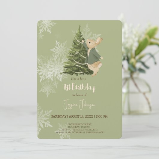 Rabbit Peter noël 1er Anniversaire Invitation (Debout devant)