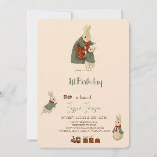 Rabbit Peter noël 1er Anniversaire Invitation