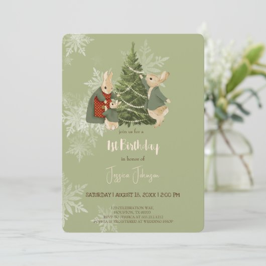 Rabbit Peter noël 1er Anniversaire Invitation (Debout devant)