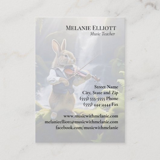Rabbit Playing Violin - Schattigee Muziekleraar Ka Visitekaartje (Achterkant)