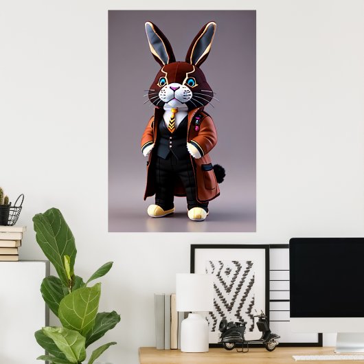 Rabbit plush speelgoed | AI Art. Poster (Thuiskantoor)