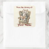 Rabbit Reading Bookplate Vierkante Sticker (Tas)