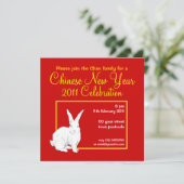 Rabbit red Chinese New Year Uitnodiging (Staand voorkant)