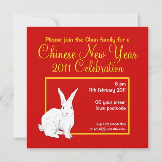 Rabbit red Chinese New Year Uitnodiging (Voorkant)