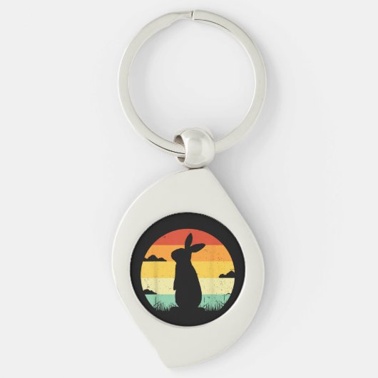 Rabbit Retro  80s Style Bunny Lover Sleutelhanger (Voorkant)