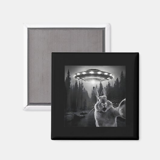 Rabbit Selfie With Ufo - Funny Bunny Graphic Alien Magneet (Voorkant / Achterkant)