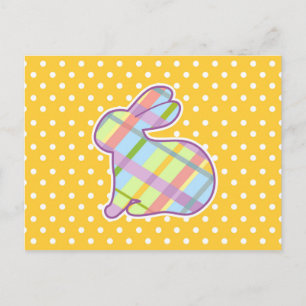 Rabbit Shape op Yellow Polka Dots Background Briefkaart