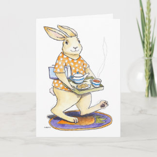 Rabbit Tea Tray Get Well card Kaart