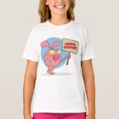 Rabbit Tenant Un Joyeux T-shirt Filles Aux Signes  (Devant)