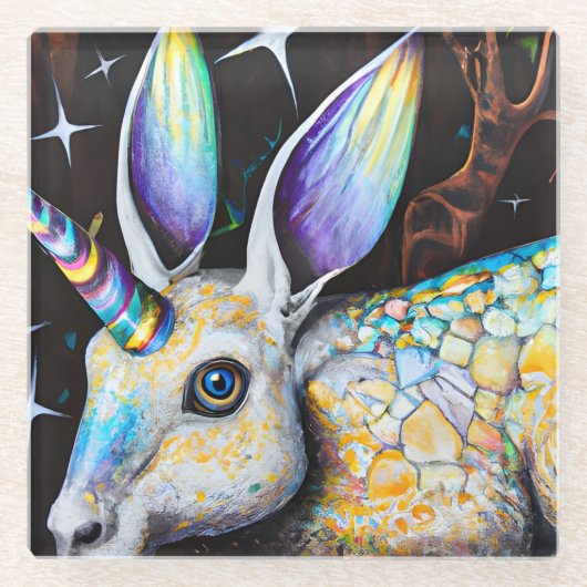 Rabbit Unicorn Glazen Onderzetter (Voorkant)