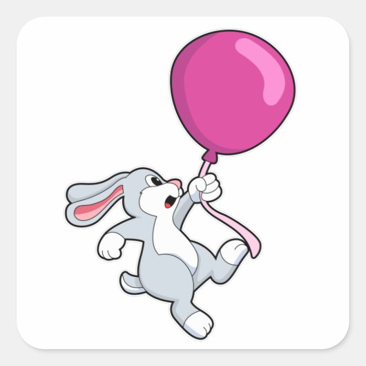Rabbit with Balloon Vierkante Sticker (Voorkant)