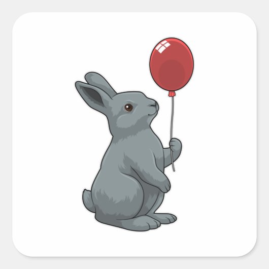 Rabbit with Balloon Vierkante Sticker (Voorkant)