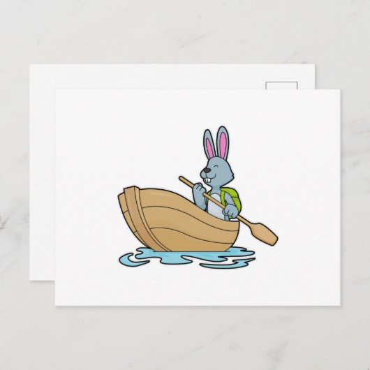 Rabbit with Boat & Paddle Briefkaart (Voorkant / Achterkant)