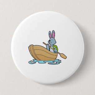 Rabbit with Boat & Paddle Ronde Button 7,6 Cm