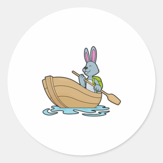 Rabbit with Boat & Paddle Ronde Sticker (Voorkant)