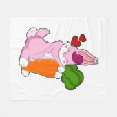 Rabbit with Carrot and Heart Fleece Deken (Voorkant (Horizontaal))