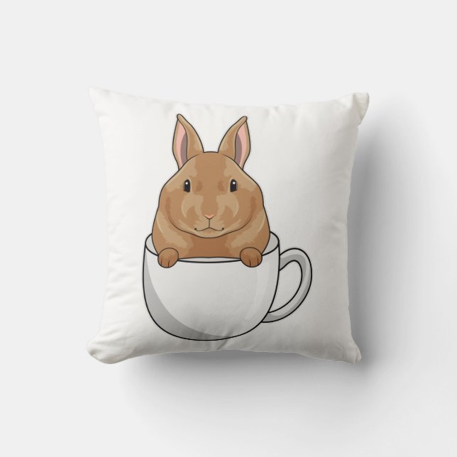 Rabbit with Cup of Coffee Kussen (Voorkant)
