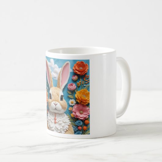 Rabbit with flowers art mug koffiemok (Voorkant rechts)