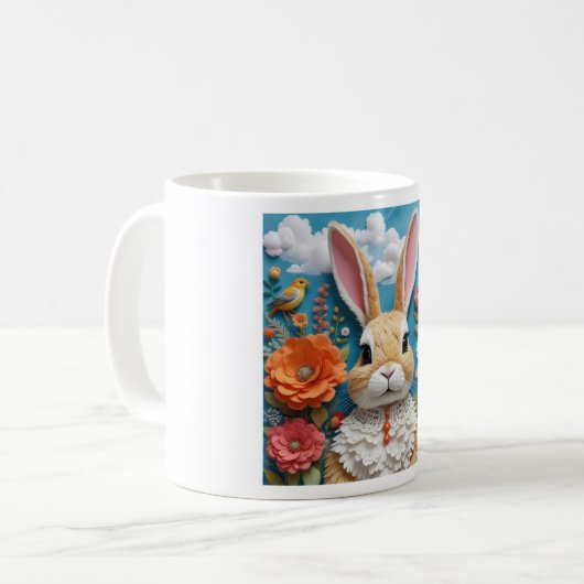 Rabbit with flowers art mug koffiemok (Voorkant links)