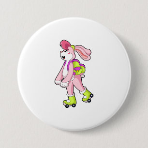 Rabbit with Roller skates Ronde Button 7,6 Cm