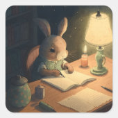 Rabbit Writing at Desk - Vierkante Sticker (Voorkant)