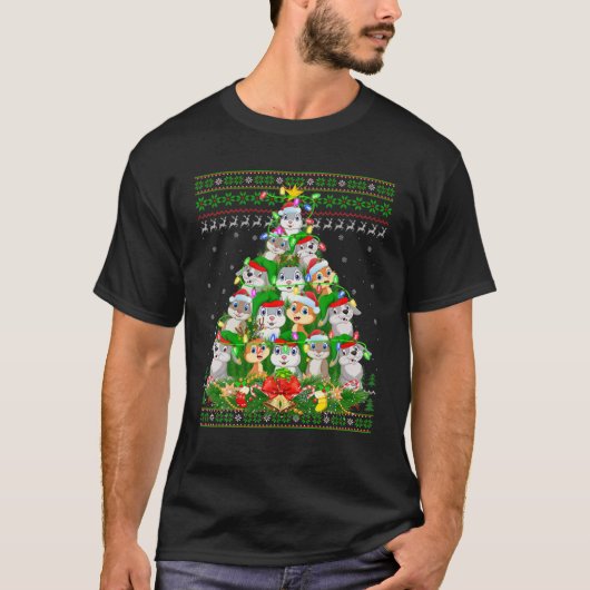 Rabbit Xmas Lighting Tree Santa Rabbit Ugly Christ T-shirt (Voorkant)