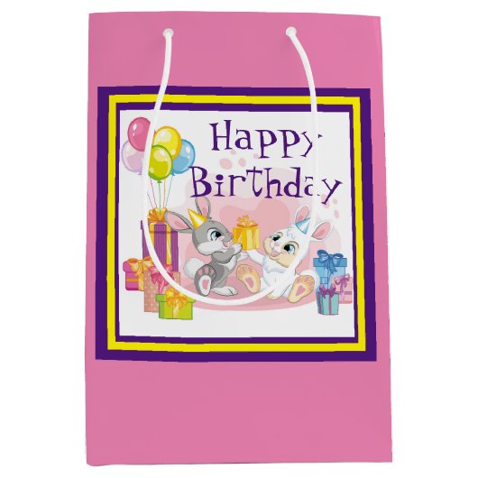 Rabbits Birthday Medium Cadeauzakje (Voorkant)