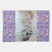 Rabbits Cute Lavender Waterverf Floral Bunny Theedoek (Horizontaal)