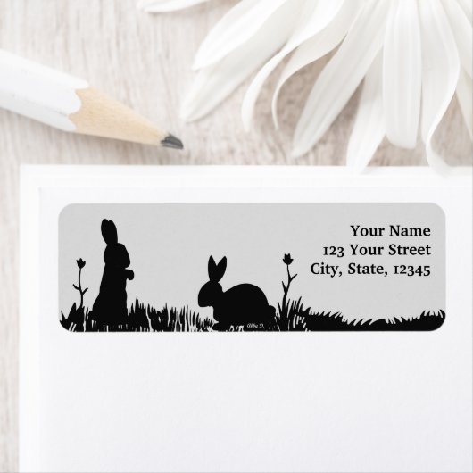 Rabbits in Meadow Silhouette Return Address Labels (Insitu)