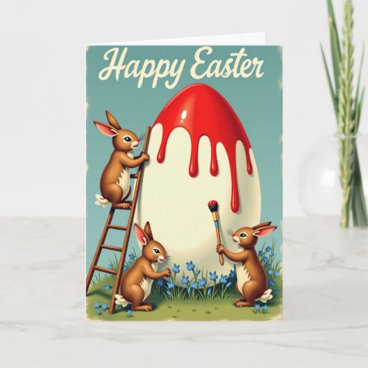 Rabbits Painting Egg Springtime Card Kaart (Voorkant)