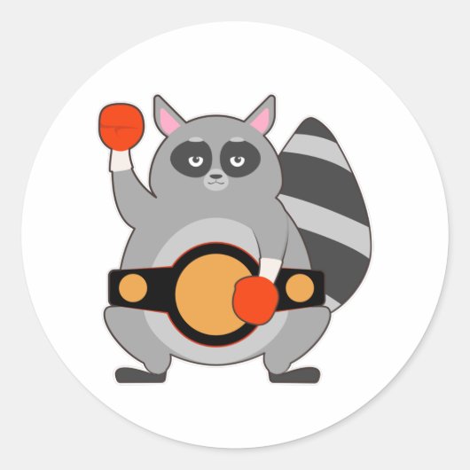 Raccoon als Boxing champ met Belt Ronde Sticker (Voorkant)