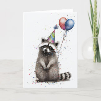 Raccoon Anniversaire de fête Carte de voeux pliée