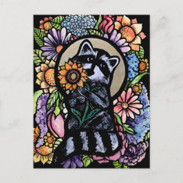 Raccoon Art Flower Raccoons Design met Zonnebloem Briefkaart