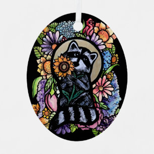 Raccoon Art Flower Raccoons Design met Zonnebloem Metalen Ornament