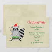 Raccoon avec les lumières de Noël Invitation de fê (Devant / Derrière)