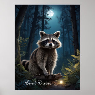 Raccoon Avontuur door Moonlight Wildlife Poster