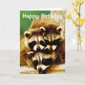 Raccoon Babies Heureux Carte de voeux d'anniversai (Fleur jaune)