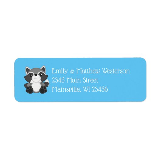 Raccoon Baby shower Blue Etiket (Voorkant)