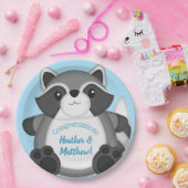 Raccoon Baby shower Blue Papieren Bordje (Feest)