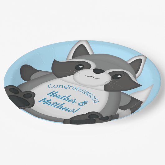 Raccoon Baby shower Blue Papieren Bordje (Gekanteld)
