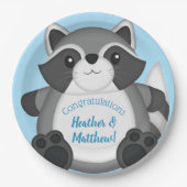 Raccoon Baby shower Blue Papieren Bordje (Voorkant)