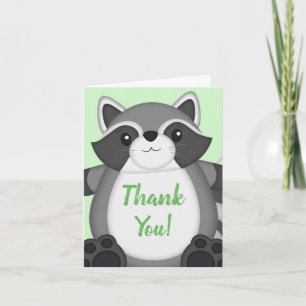 Raccoon Baby shower Green Bedankkaart