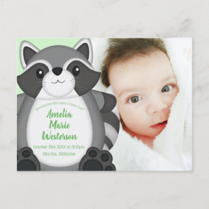 Raccoon Baby shower Green Briefkaart