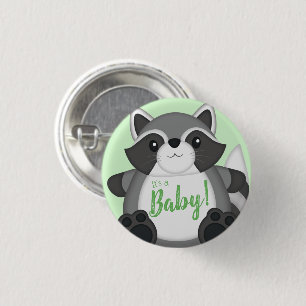 Raccoon Baby shower Green Ronde Button 3,2 Cm